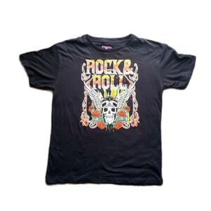 Skull and Roses Rock & Roll T-Shirt With Rhinestones